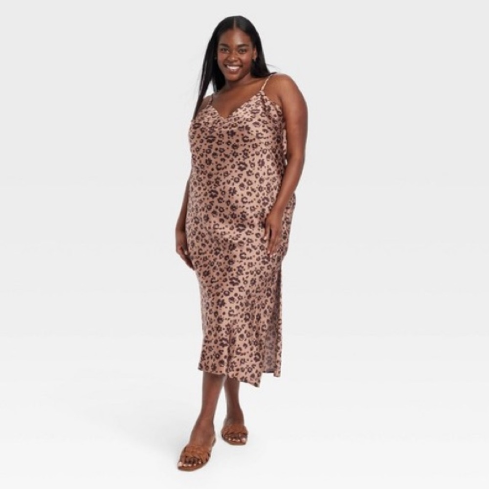 A New Day Rosegold Mauve Satin Leopard Dress XL